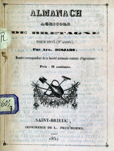 Cover of the Almanach Agricole de Bretagne by Anonymous Anonymous