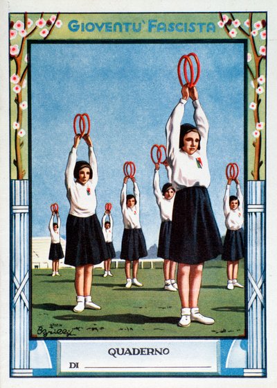Cover student notebook with young fascist girls during sport training by Anonymous Anonymous