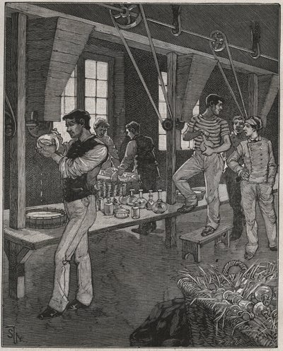 Crystal Engravers Workshop in France in the 19th Century. Engraving from 1885 in 