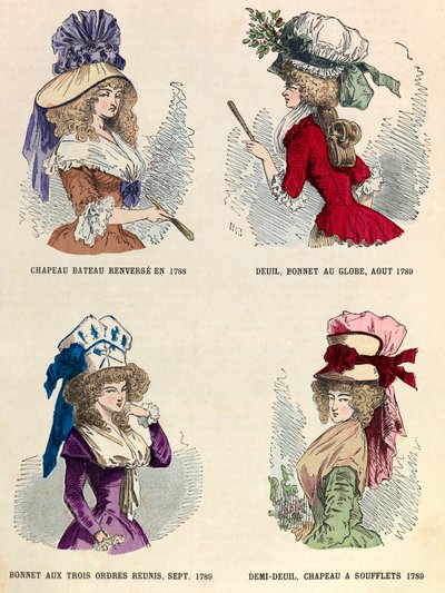 Different hat styles in 1789 during the French Revolution by Anonymous Anonymous