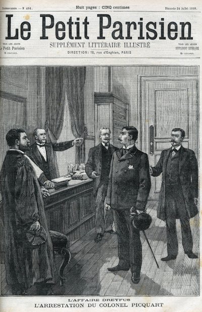 Dreyfus case, in 1898, the arrest of Lieutenant-Colonel Georges Picquart (1854-1914). In le petit Parisien of 1898 by Anonymous Anonymous