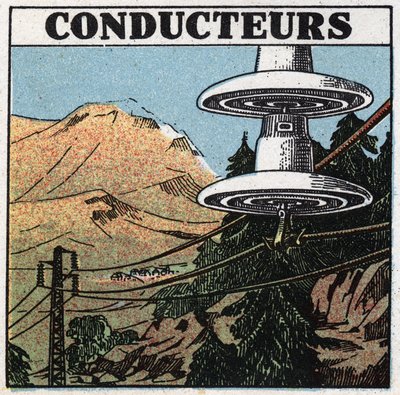 Electrical phenomena: conductors of electricity. Anonymous illustration from 1925. Private collection. by Anonymous Anonymous