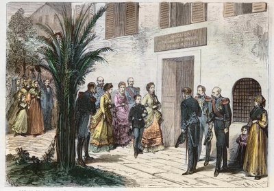 Empress Eugenia and Prince imperial Louis Napoleon visiting the house where Napoleon I was born, at Ajaccio, Corsica, France 1869 - voyage of the Imperial and Imperial Prince - visit to the home of Napoleon I to Ajaccio - 1869 by Anonymous Anonymous