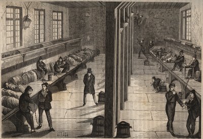 Escape of three convicts in the room Saint Gilles of the bagne de Rochefort on 28 December 1840. Engraving in 