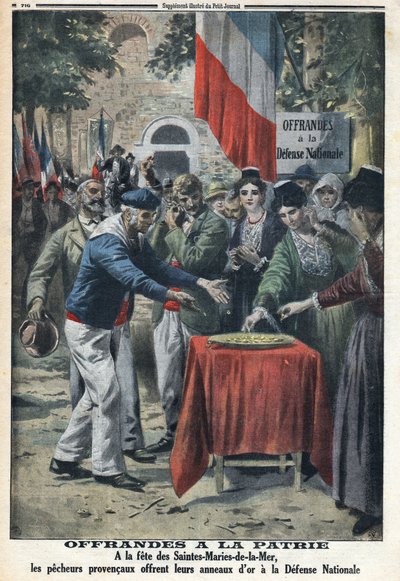 First World War 1914-1918. At the fete des Saintes Maries de la Mer the sailors offered the nation the gold rings to finance aid to the national defense. In Le Petite Journal, on 12/11/1916. Private Collection by Anonymous Anonymous