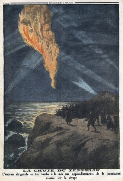 First World War 1914-1918. Falling a zeppelin of the burning German army returning from a raid in England. In 