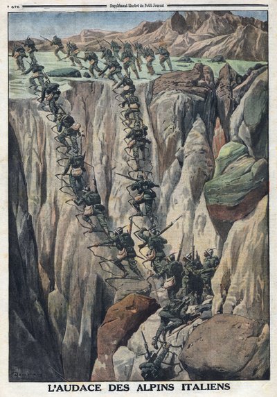 First World War 1914-1918. Italian soldiers climb the summit of the Cauriol in the Fiemme Alps in Italy. In Le Petite Journal, October 8 by Anonymous Anonymous