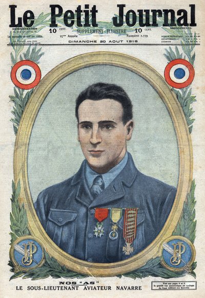 First World War 1914-1918. Portrait of Jean Navarre (1895-1919), aviator of the French army in Le Petit Journal by Anonymous Anonymous