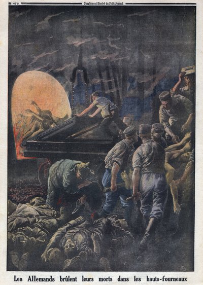 First World War 1914-1918: The Germans burn dead soldiers in the furnaces. In 