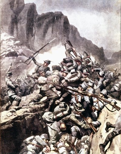 First World War: clashes between Italian alpine hunters and soldiers of the Austro-Hungarian army in Val d