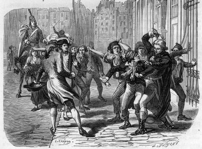 Francois-Joseph (Francois Joseph) Westermann (1751-1794) striking Jean Paul Marat (1743-1793) - Engraving in Histoire des Girondins by Alphonse de Lamartine (1790-1869) 1865-1866. Private Collection by Anonymous Anonymous