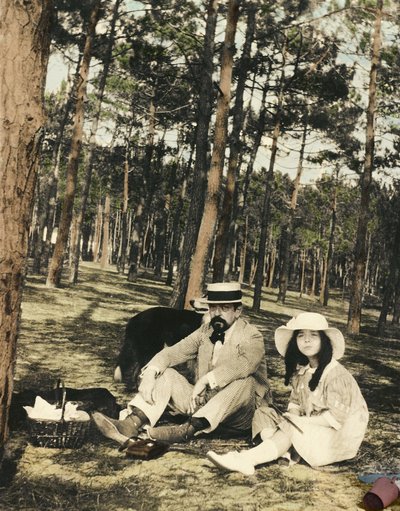 French Composer Claude Debussy (1862-1918) and His Daughter Chouchou Sitting for a Picnic Near Arcachon by Anonymous Anonymous