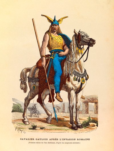 Gaul rider after the Roman invasion (first centuries of the Christian era), engraving by Anonymous Anonymous