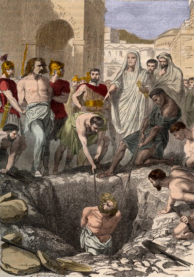 Gauls buried by the Romans - Engraving of the 19th century in 