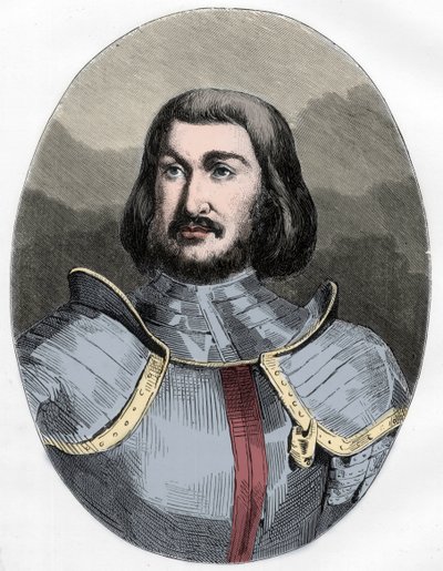 Portrait of Gilles de Rais (1404-1440), companion in arms of Joan of Arc - Engraving from 1863 in 
