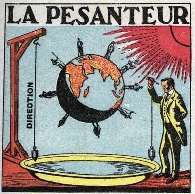Gravity: The Direction of Gravity Is That of the Lead Wire, It Is Perpendicular to the Surface of the Still Waters, the Vertical. At Two Points Far from Earth, Two Lead Wires Can Be Said to Be Parallel. Anonymous Illustration from 1925. Private Collection. by Anonymous Anonymous