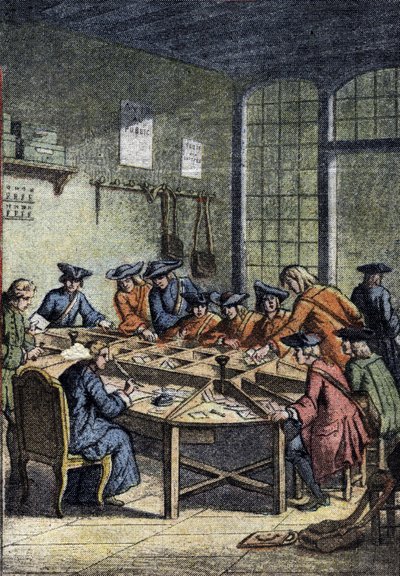 History of the Post Office: a sorting room under the rule of Louis XV (detail) by Anonymous Anonymous