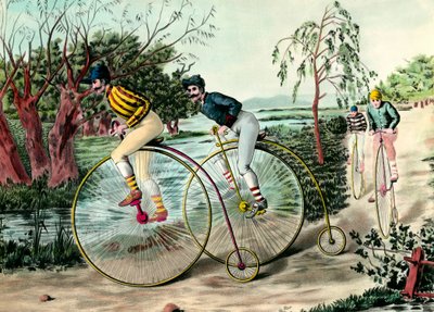History of the bicycle: race of grand bi. Engraving of the 20th century. Private collection by Anonymous Anonymous