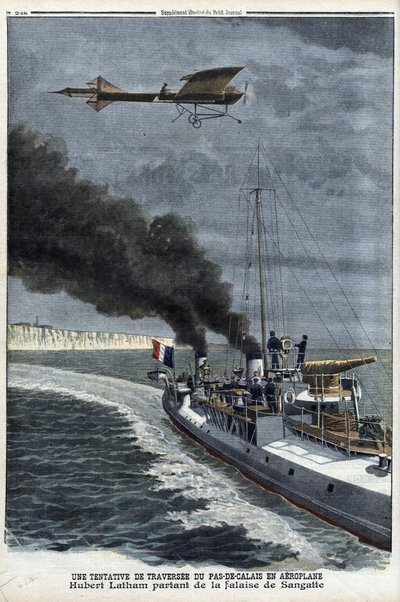 Hubert Latham (1883-1912), French aviator, leaving Sangatte in a monoplane 