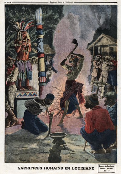 Human Sacrifices in Louisiana. Engraving in 