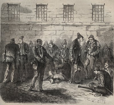 Infirm forces at the Toulon Bagne in the 19th century. Engraving in Histoire des bagnes depuis leur création à nos jours (1877) by Pierre Zaccone. Private collection. by Anonymous Anonymous