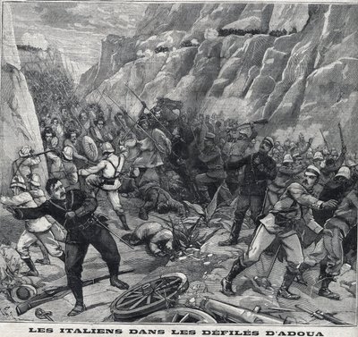 Italians fighting the Adoua in Ethiopia. Engraving in 