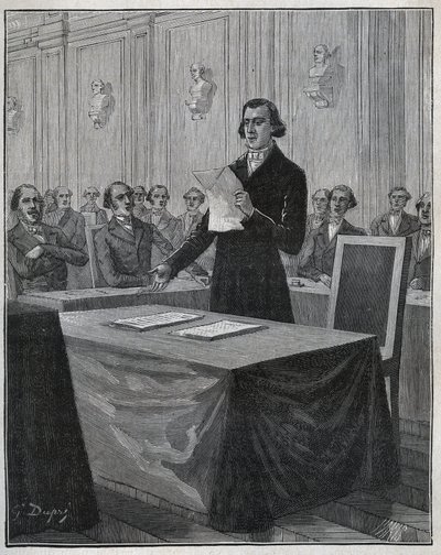 Jean-Baptiste Andre Dumas (1800-1884), French Chemist, Presented to the Academy of Sciences His Report on the Invention Ruolz and Elkington. Engraving from 1885 in 
