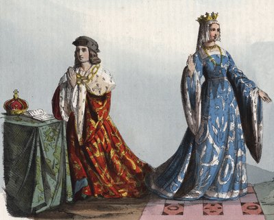 King Henry VI of England and his Queen Consort Margaret of Anjou - Henry VI of England and Margarita of Anjou - engraving from Usi e Costumi di Tutti i Popoli dell