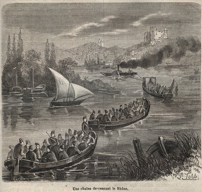 Le bagne de Toulon - une chaine descendant le Rhone (engraving in 
