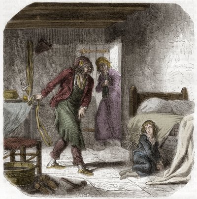 Louis XVII (1785-1795) at the Temple, with his jailer the shoemaker Antoine Simon. Engraving in Histoire des Girondins by Alphonse de Lamartine (1790-1869) 1865-1866. Private collection by Anonymous Anonymous
