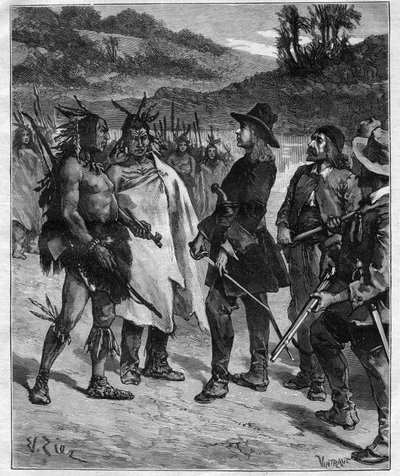 Meeting of Robert Cavelier de La Salle with the Indians of America near Lake Peoria (engraving) by Anonymous Anonymous
