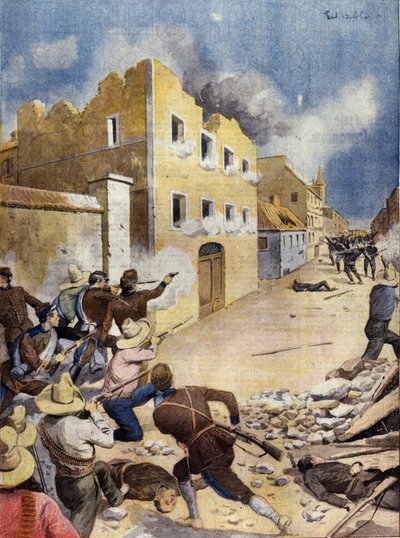 Mexican Revolution: American marines fighting in Vera-Cruz, April 1914. Illustration in L