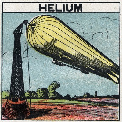 New gas properties: zeppelin inflates with helium. Anonymous illustration from 1925. Private collection. by Anonymous Anonymous