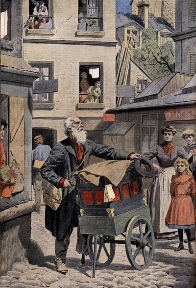Old trades: the barbarous organ player in the streets of Paris (engraving in the headline of the Petit Journal, 26/04/1908) by Anonymous Anonymous