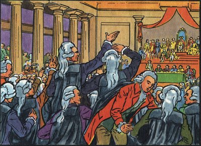 Opening of the General States at Versailles on 5 May 1789 joining the Three Orders (Clergy, Nobility and Third State). Anonymous illustration in 