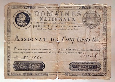 Paper issued during the French Revolution: an assignment of 500 pounds from 1790 - private collection by Anonymous Anonymous