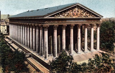 Paris: Exterior View of the Church of the Madeleine Designed by Architect Pierre Alexandre Vignon (1763-1828). Photograph of 1920 in Artistic Album of the City of Paris. Private Collection by Anonymous Anonymous