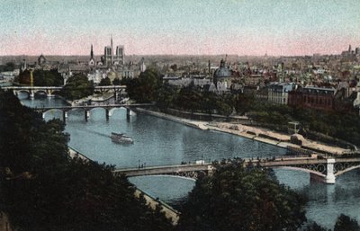 Paris: Panorama of the Seine Towards the Cathedral Notre Dame (Notre-Dame) and the Ile de la Cite. Photograph of 1920 in 