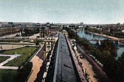Paris: panorama towards the Louvre. La Seine and Cathedrale Notre Dame, on the right. Photograph of 1920 in Artistic Album of the city of Paris. Private collection. by Anonymous Anonymous