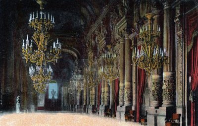 Paris: view of the grand foyer of the Opera Garnier. Photograph of 1920 in 
