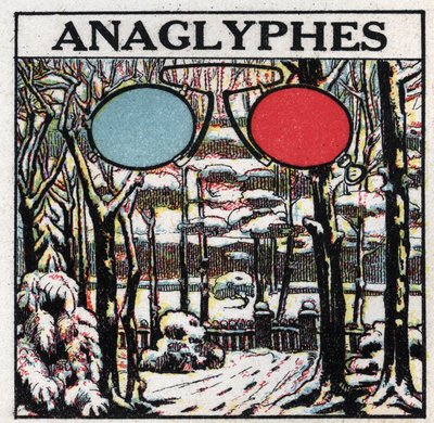 Photography: an anaglyph is an image printed to be seen in relief with two-tone glasses. Anonymous illustration from 1925. Private collection. by Anonymous Anonymous
