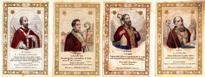 Pious image: The Bishop of Saint Vigil of Trento, the Bishop of Saint Eloi of Noyon, Saint Hilaire and Saint Anselme. Card. 19th century Private Collection by Anonymous Anonymous