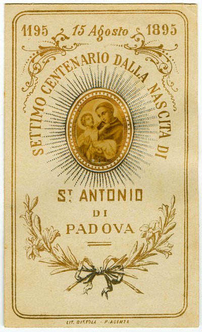 Holy Picture Celebrating the Birthday of St Anthony of Padua by Anonymous Anonymous