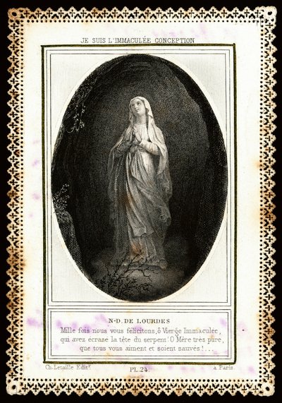 Pious image: Notre Dame de Lourdes. Dentelee card. 19th century. Private collection by Anonymous Anonymous