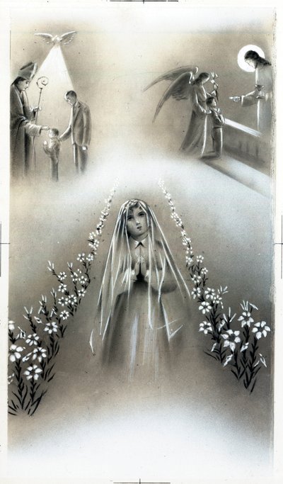 Pious image: communion and the profession of faith, stages of Christian religious education. Private Collection Card by Anonymous Anonymous
