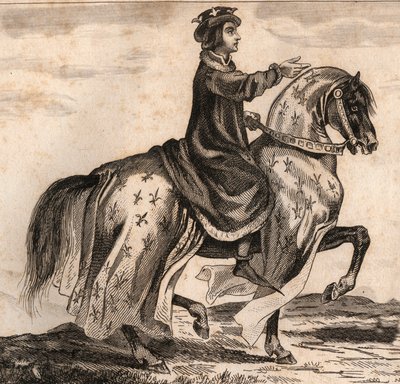 Portrait of Charles IV the Fair, King of France. Engraving from 1859 in 