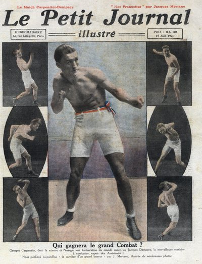 Portrait of French boxer Georges Carpentier who will fight American boxer Jack Dempsey for the title of World Champion. Illustration taken from 