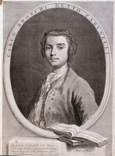 Portrait of Italian castrato Carlo Broschi called Farinelli. Engraving. 1735 by Anonymous Anonymous