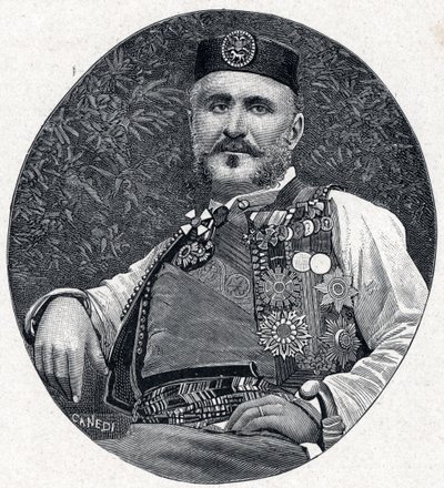 Portrait of Nicholas I of Montenegro, Prince of Montenegro and the Berda. Engraving in 