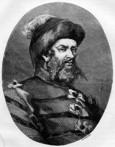 Portrait of Philippe Guillery (1566-1608) French brigand - Engraving by Leon Bailly of 1863 in 